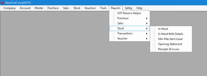 Stock Report menu option