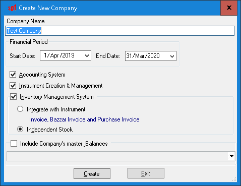 Company Creation screen shot
